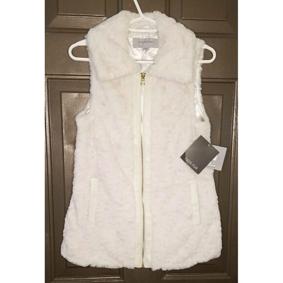 Marc New York Women's Petite S Vest Bone Faux Fur Full Zip 2 Pockets  $99    T12 - Picture 1 of 9